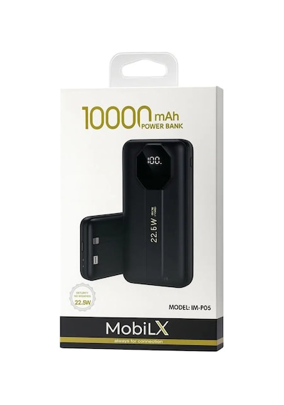 Mobilx 10000 Mah 22.5w Hızlı Şarj Powerbank Siyah/beyaz Siyah