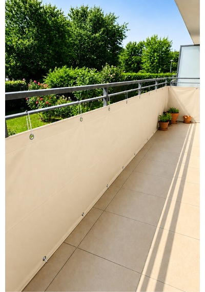 Krem Renkli Balkon Brandası - 650 Gr Pvc Polyester - Kuşgözlü Ve Kolon Takviyeli Balkon Demiri Brandası Krem Krem Renkli Balkon Brandası - 650 Gr Pvc Polyester - Kuşgözlü Ve Kolon Takviyeli Balkon Demiri Brandası Krem
