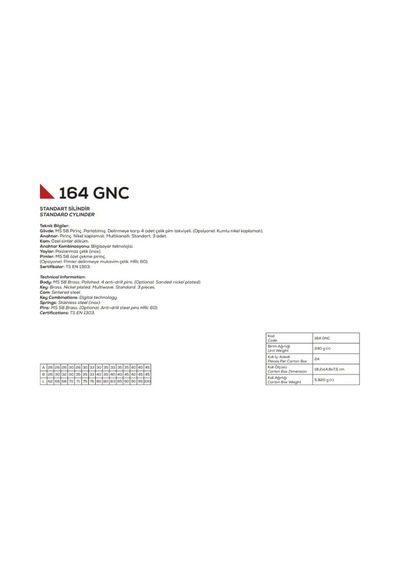 Kale 164gnc Standart Silindir Çelik Pimli 68 Mm 26+10+32 -nikel