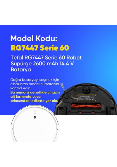 Tefal Rg7447 Serie 60 Robot Süpürge 2600 Mah 14.4 V Batarya  Uyumlu Uzun Ömürlü, Yüksek Performans Pil