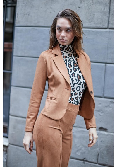 Hafif Likralı Süet Kumaş Flato Cepli Uzun Kol Kısa Blazer Ceket-camel CAMEL