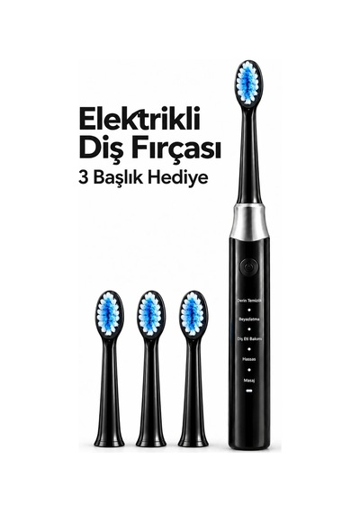Ers Siyah Elektrikli Diş Fırçası 3 Yedek Başlık Hediyeli