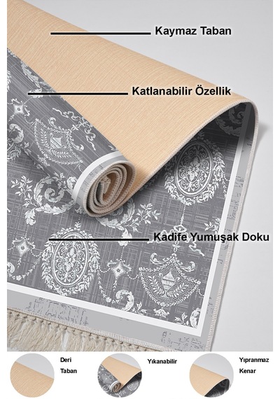 Dekoreko Kaymaz Taban Djt 3 Lü Banyo Paspas Takımı Yıldız Deri Karışık Modern 1861m gri