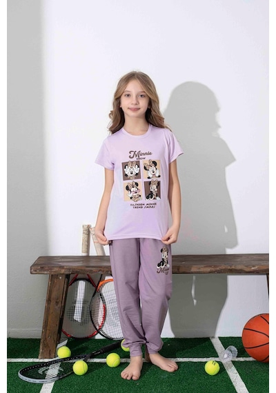Kız Çocuk Mini Desenli Lila Pijama Takımı-1312 Lila