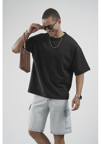King Brich Oversize Kalıp Basic %100 Pamuklu Erkek Tişört Siyah