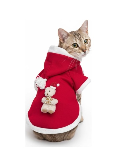 Bear Snow Kırmızı Xmas Kedi Kıyafeti Kapüşonlu Polar Noel Sweatshirt Küçük Irklar İçin