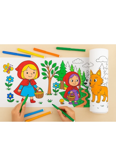 Kırmızı Başlıklı Kız Masal Temalı Boyama Rulosu 30 Cm X 3m Çocuklar Için Eğitici Ve Eğlenceli Aktivite