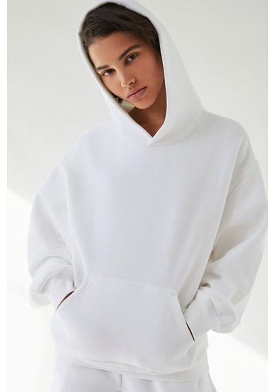 Ekru Kapüşonlu Şardonlu Oversize Cepli Sweatshirt Mg2206