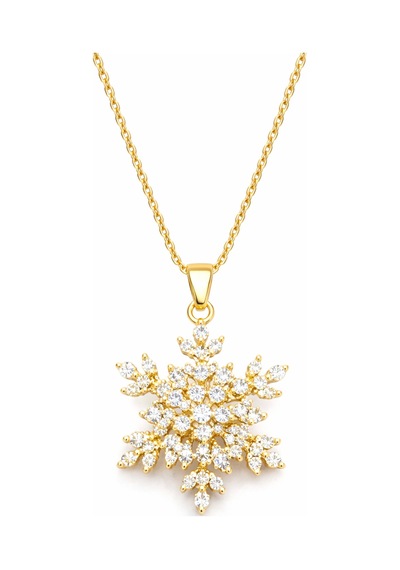 Taşlı Kar Tanesi Kolye Gold Gold