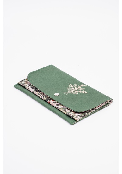 Fabric Craft Bag Kadın Kumaş Cüzdan Nakışlı Yeşil - Gri