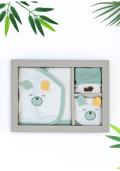Sitilin Kız Erkek Bebek 5'li Hastane Çıkışı Seti %100 Pamuk Yenidoğan Bebek Hediyesi Stl7216 Beyaz