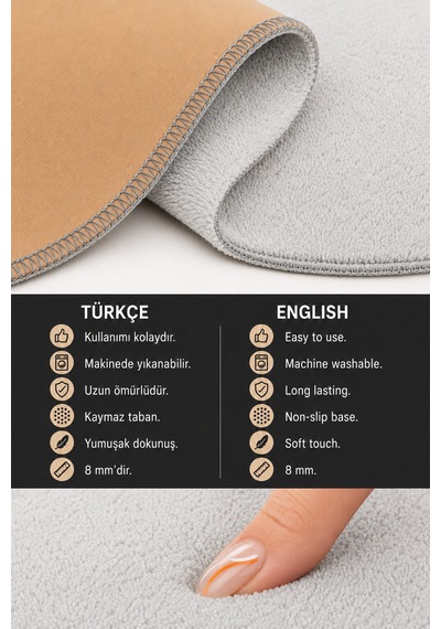 3 Lü Banyo Paspası Halısı Seti Kaymaz Tabanlı Yıkanabilir Klozet Takımı Açık Gri