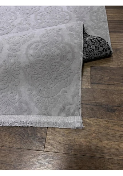 Rölyef Gri Joy Saçaklı Modern Yumuşak Dokulu Kabartmalı Kaymaz Taban Kesme Halı Yolluk
