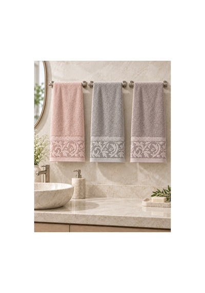 Sarmaşık Desenli Havlu 50x90 Cm 3 Lü Set %100 Pamuk - Blush Harmony Çok Renkli
