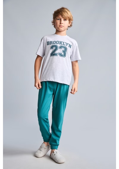 Defacto Regular Fıt Baskılı Tişört Eşofman Altı 2li Pijama Takımı Erkek Çocuk I0551a826augr400 Gri-gr400