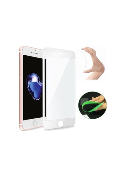 Apple İphone 7 Plus Ekran Koruyucu Seramik Nano Cam Esnek Tam Full Kaplayan Kırılmaz Beyaz