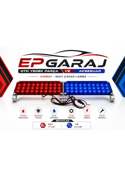 Üniversal Bütün Araçlara Uyumlu Kırmızı Mavi Çakar Lamba Led Set 0