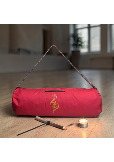 Su Geçirmez Om Baskılı Mat Taşıma Çantası Yoga Fitness Antrenman Çantası 2 Adet Mat Toplama Lastiği Kırmızı