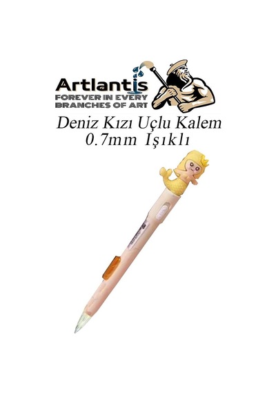 Işıklı Deniz Kızı Uçlu Kalem 0.7 1 Adet Denizkızı Başlıklı Versatil Kalem Süslü Silikonlu Hediyelik Kalem Sarı