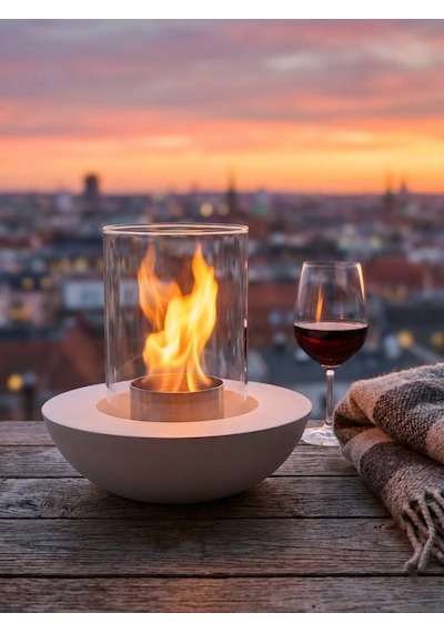 Dekoratif Masaüstü Şömine - Beyaz Camlı Bioetanol Şömine - Modern Ev Ve Balkon Dekorasyonu