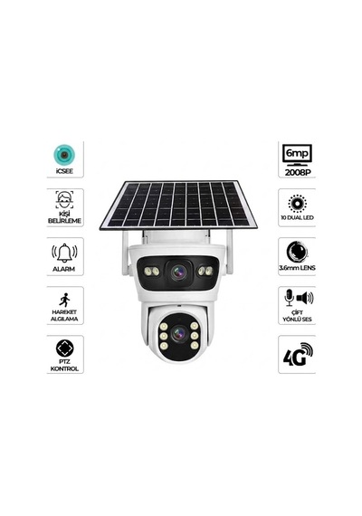 Baff Sım-5700 6mp 4g Solar Güneş Panelli Sım Kartlı Güvenlik Kamerası - Icsee Çift Lensli Ptz Akıllı Gece Görüşlü Dış Mekan