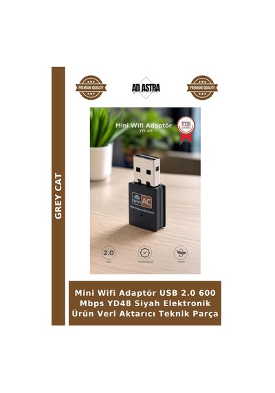 Mini Wifi Adaptör Usb 2.0 600 Mbps Yd48 Siyah Elektronik Ürün Veri Aktarıcı Teknik Parça