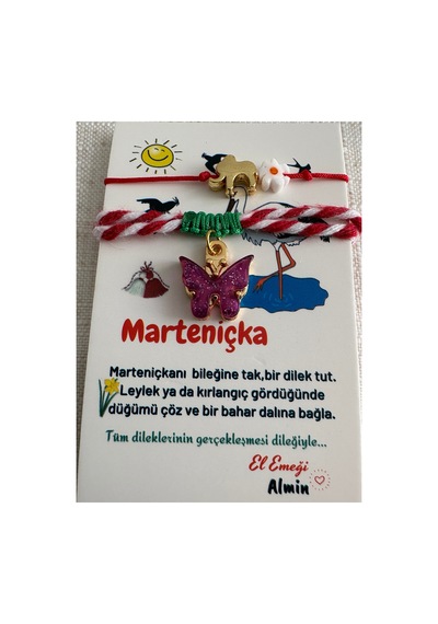 Papatya Fil Kırmızı İp Şans Bilekliği Ve Kelebek Marteniçka Mor Kelebek Mor Kelebek
