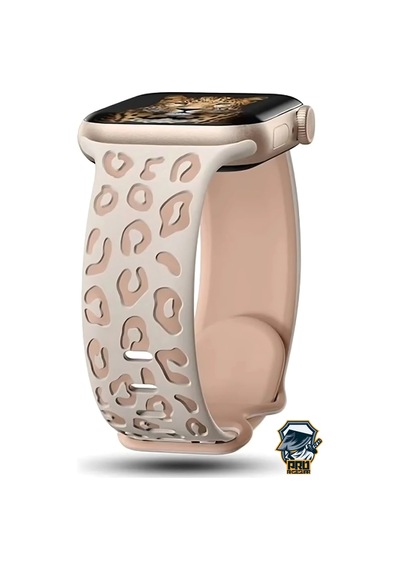 Apple Uyumlu  Watch  10. Seri 42mm Leopar Desenli İç Kabartmalı Yumuşak Silikon Kordon Premium Kalite