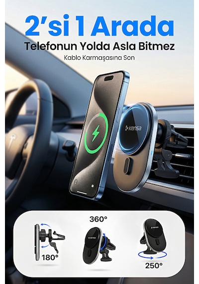 15w 360 Magsafe Uyumlu Kablosuz Araç İçi Şarjlı Telefon Tutucu Havalandırma Izgarası Montajlı 1