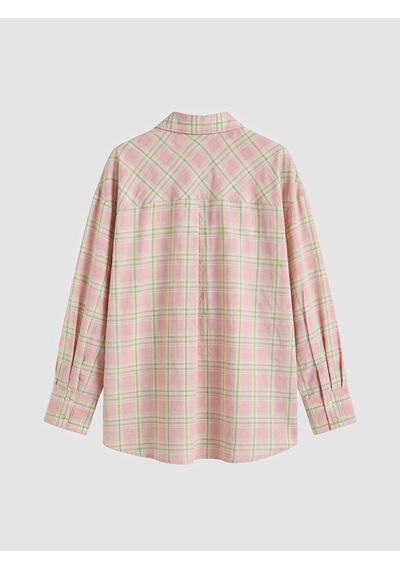 Lcw Modest Pembe Ekose Oversize Kadın Gömlek