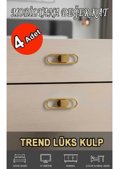 Lüks Trend Altın 32 Mm 4 Adet Mobiya Yatak Odası Tv Ünitesi Konsol Çocuk Ve Genç Odası Kulp Altın