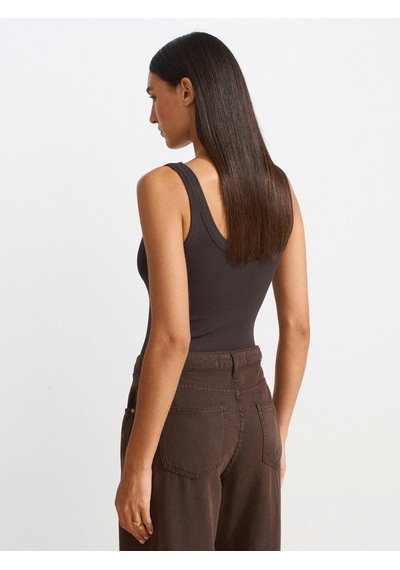 Dilvin 21053 Askılı Bodysuit-Koyu Kahve