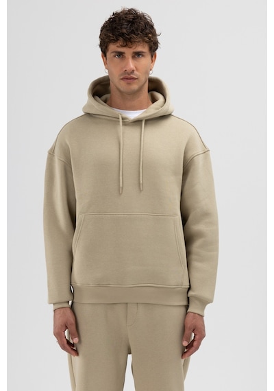 Vamos Basic Oversize Kapüşonlu Sweatshirt Haki