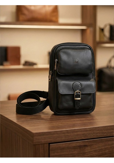 Yedideri Hakiki Deri Sling Bag Şık Ve Minimal Günlük Omuz Çantası Siyah