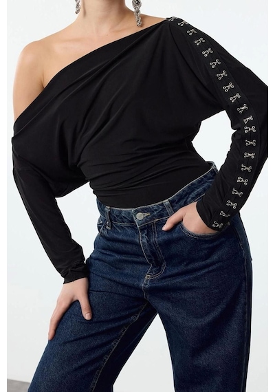 Ersefa Stil Kadın Bluz Regular Örme Fitted Kalıp Siyah