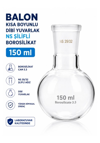 Balon Kısa Boyunlu Dibi Yuvarlak Ns Şilifli Borosilikat 150 Ml