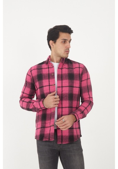 Mcz Giyim Pembe Renk Uzun Kollu Slim Fit Erkek Oduncu Gömleği