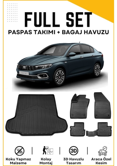 Fiat Egea Sedan 2016-2017-2018-2019-2020 Model Birebir Uyumlu Bagaj Havuzu+paspas Seti