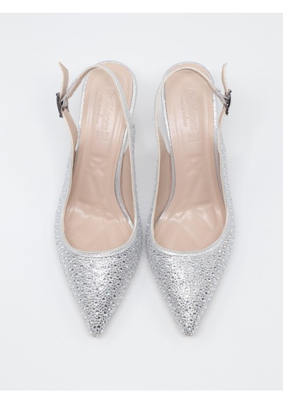 Nesilshoes Nesil Shoes Özma 404 Gümüş Taşlı Topuklu Kadın Stiletto