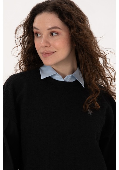 U.S. Polo Assn. Kadın Siyah Bisiklet Yaka Sweatshirt 50309052-VR046