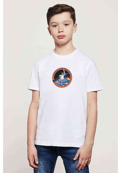 Tshirthane Nasa Spacex Roket Baskılı Unisex Çocuk Beyaz T-Shirt
