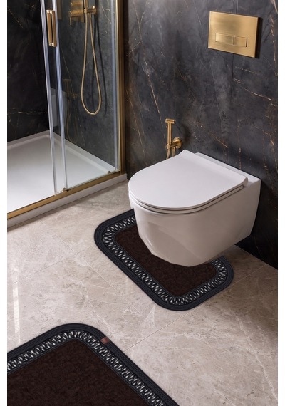 Banyo Paspası Takımı 70x110+50x70 Cm İç Trikot Acı Kahve & Siyah