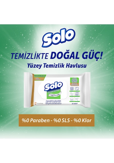 Solo Doğal Güç Beyaz Sabun Ferahlığı Seyahat Boy Yüzey Temizlik Havlusu 12'li 180 Yaprak
