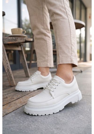 Ay Mood Jy06 Solven Bağcıklı Cilt Erkek Günlük Spor Klasik Ayakkabı Cbt - Beyaz