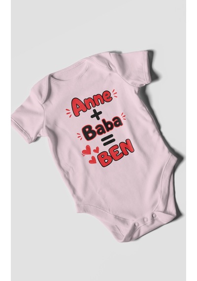 Morivokids Anne Ve Babaya Özel Kısa Kollu Bebek Body %100 Pamuk Bebe Pembe