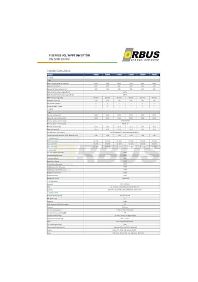 Orbus 5kva Mono Faze F Serisi Çift Mppt On Grid Invertör