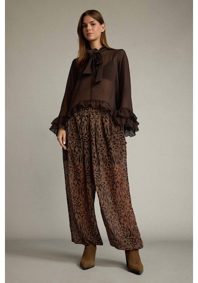 Defacto Relax Fit Normal Bel Leopar Desenli Şifon Pantolon G5653ax25wnbn306 Kahve-bn306