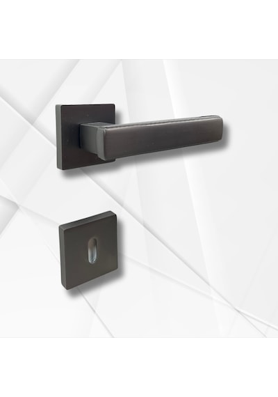 Lusso Antrasit 5 Adet Oda 2 Adet Wc Kare Rozetli Kapı Kolu Set - Lusso Ant 5+2