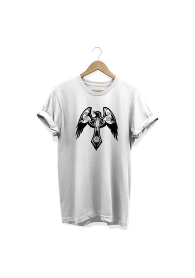Karga Baskılı Beyaz T-shirt Beyaz