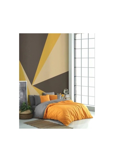 Kingsize Poplin Nevresim Diamond Turuncu Antrasit Çok Renkli